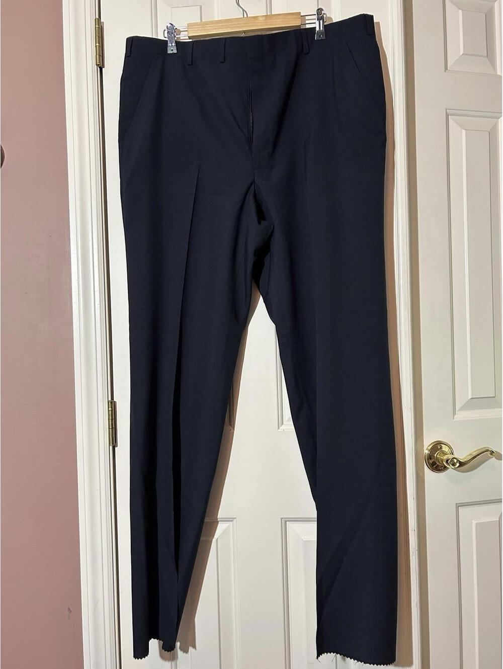 Hart Schaffner Marx Dress Pants Mens 42 UNHEMMED Black Worsted Wool Vintage